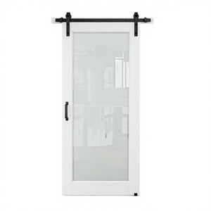 Porta Scorrevole Interna Bianca Stile Barn per Bagno e Camera da Letto, con Binario in Metallo Nero e Pannelli in Legno - Product Image 4