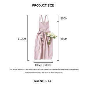 ชุดเดรสผ้าฝ้ายสำหรับผู้หญิงผ้ากันเปื้อนสำหรับอบในร้านกาแฟงานบ้านดอกไม้ - Product Image 4
