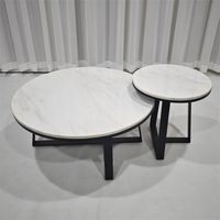 Ensemble de tables d'appoint modernes en 2 pièces, base géométrique en fer, plateau en marbre