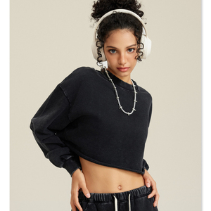 Sudadera Corta de Felpa Francesa Gruesa para Mujer, Teñida en Color Liso, Transpirable, 50% Algodón, 50% Poliéster, Estilo Casual - Product Image 6