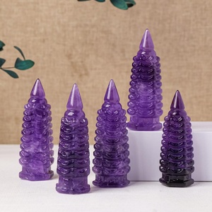 Adornos de Pagoda Wenchang de Amatista Natural al por Mayor, Pagoda Pulida de Nueve Pisos para Decoración de Estudio u Oficina, Decoraciones de Cristal - Product Image 3