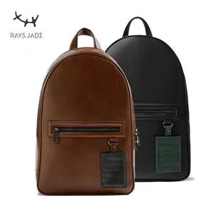 Luxury Vegan Smooth Waterproof Leather Business Back pack Travel Backpack For Men custom logo pu leather backpack bag