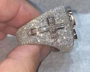 Elegant Lab Grown Diamond <b>Silver</b> Plated Unisex Hip Hop Brilliant Cut Luxury <b>Ring</b> Custom VVS - Product Image 1