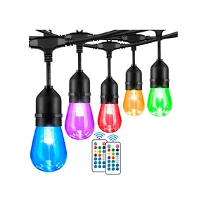 户外RGB LED灯串E26防碎爱迪生灯泡可调光，商用灯串用于庭院后院圣诞派对