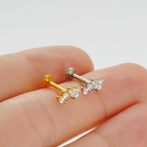 Bijoux <span class=keywords><strong>de</strong></span> piercing en titane ASTM F136, filetage interne, 5 marquises CZ en titane, boucle d'oreille en cartilage, dos plat, hélice, clou pour le <span class=keywords><strong>nez</strong></span> - Product Image 2