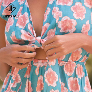 Hawaii Hot Selling Knee Length <strong>Dress</strong> Custom Printed <strong>Elastic</strong> Shirred <strong>Tops</strong> Beach Hawaiian Linen Rayon <strong>Dress</strong> Women - Product Image 2