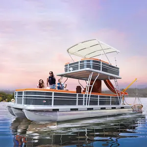 Heißester 30ft Aluminium Elektro-Luxus-Boote Party Ponton-Boot mit Rutsche