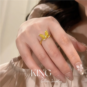 Anillo de Mariposa King Silver Jewelry, Plata de Ley S925, Chapado en Oro, con Incrustaciones, para Uso Diario de Mujeres - Product Image 3