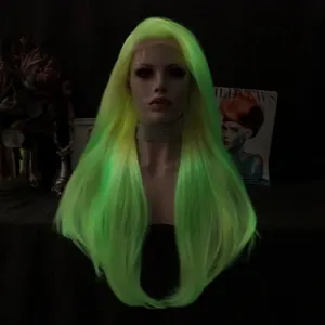 Elebrity-peluca sintética ibre que brilla en la oscuridad, barata