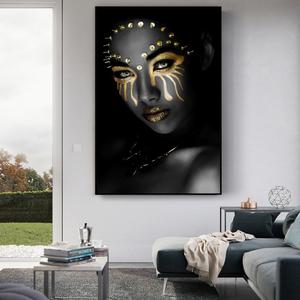 Tableau sur toile imprimé <span class=keywords><strong>Femme</strong></span> <span class=keywords><strong>Nue</strong></span> Africaine Or Noir, Affiche Murale Fille Maquillée, Décoration pour Salon et Maison - Product Image 5
