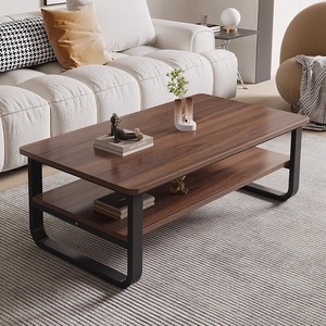 Mesa de centro con superficie de madera y estructura metálica, diseño rectangular para sala de estar, apartamento pequeño, muebles modernos - Product Image 1