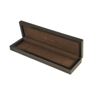 Boîte à bijoux en bois grain foncé avec doublure en daim marron, logo personnalisé, couvercle à charnière, longue boîte à bijoux pour bracelet, emballage cadeau
