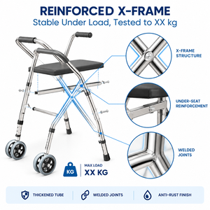 Deambulatore con Sedile Imbottito, Rollator Telescopico in Alluminio per Anziani, Assistenza Domiciliare e Uso Quotidiano - Product Image 4