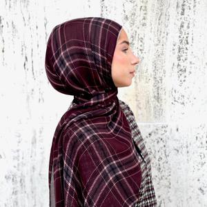 Nouveau Voile Hijab Modal Imprimé Luxueux et Respirant pour Femmes, Motif Tartan Musulman Personnalisé avec Logo, Idéal 4 Saisons - Product Image 1