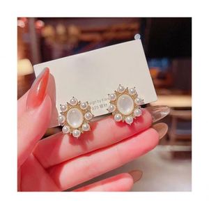 Simple <b>Opal</b> Pearl Circle <b>Earrings</b> Korean Version New Light Luxury Temperament <b>Earring</b> Fashion Unique Ear Studs - Product Image 2