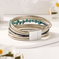 Bracelet manchette bohème léopard multi-couches avec perles de cristal, bijoux en cuir pour femme