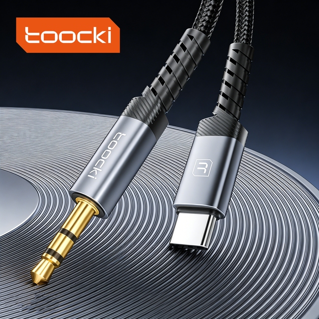 Toocki HiFi Audio Dongle Cable Male USB-C to 3.5mm & DAC Decoding Chip Gold-Plated Connector for Home Music