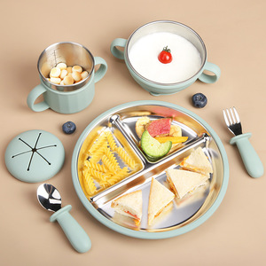 Integrated New Stainless Steel Meal Bowl with Suction Cup Design Kids Dining Silicone Utensils - Product Image 5