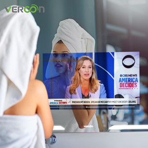 Hotel Lifestyle Impermeable Desempañador <span class=keywords><strong>Baño</strong></span> inteligente TV <span class=keywords><strong>Espejo</strong></span> mágico <span class=keywords><strong>con</strong></span> pantalla táctil <span class=keywords><strong>Luz</strong></span> LED Altavoces HiFi incorporados - Product Image 3