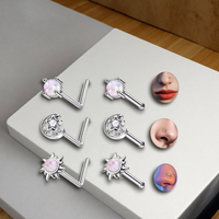 Anneau nasal en acier inoxydable avec strass et lune en cristal Piercing en forme de L pour nez Bijoux de corps pour femmes et hommes