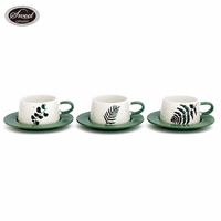 Set Cangkir Kopi Keramik Lukis Tangan Motif Bunga Gaya Nordic SWT, Piring Petal Mengembang, Mug Teh, Hadiah Lucu untuk Rumah, Kantor, Kafe