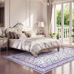 New Arrival Purple 5x7 Ultra-Thin Floral Indoor <b>Rug</b> Machine Washable <b>Boho</b> Style Non-Slip Soft Throw for Bedroom - Product Image 1