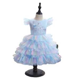 Robe tutu pour bébés filles, jupe superposée avec broderie florale jaune, tenue de spectacle printemps 2021 - Product Image 4