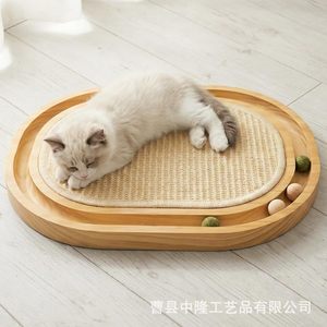 Sisal Cat Scratching <b>Board</b> Oval Solid Wood Track Ball Cat <b>Mat</b> Durable Pet Toy Natural Wood Color - Product Image 4