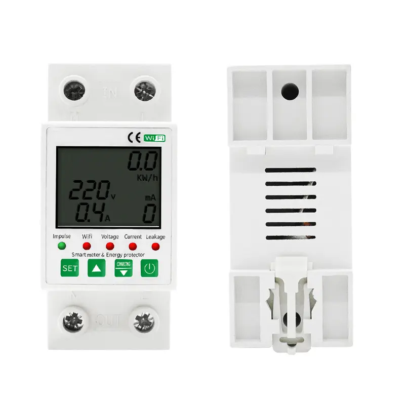 2P 63A TUYA APP Din Rail WiFi Smart Circuit Earth Leakage Over Under Voltage Protector Relay Device Switch Power kWh Meter