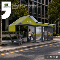 Abri de bus semi-fermé moderne personnalisé avec boîte lumineuse publicitaire numérique et banc d'attente pour passagers