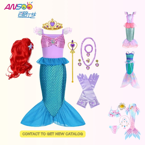Disfraz de Princesa Ariel Sirena para Niñas, Vestido de Verano sin Mangas con Mangas Abullonadas hasta la Rodilla para Carnaval y Halloween - Product Image 1
