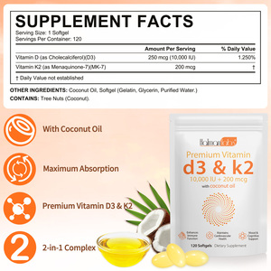 Hatmanlabs 10000 IU ad alta purezza vitamina D3 K2 Softgels integratori <span class=keywords><strong>Halal</strong></span> vitamina D3 K2 capsule morbide per il supporto cognitivo dell'umore - Product Image 2