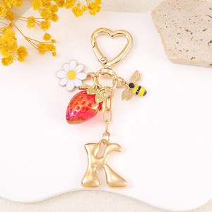 Portachiavi con Moschettone in Lega di Zinco e Resina, 26 Lettere, Ciondolo a Forma di <span class=keywords><strong>Fragola</strong></span> e Ape, Multicolore, Tendenza Moda per Borse da Donna - Product Image 5