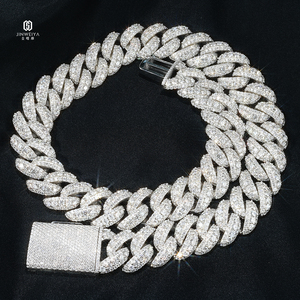 Chaîne cubaine à maillons surélevés de 18 mm, sertie de moissanite VVS, plaquée argent sur laiton, collier de luxe hip-hop pour homme, cadeau pour une fête - Product Image 1
