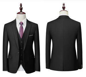 Abito da ufficio matrimonio <span class=keywords><strong>uomo</strong></span> di lusso <span class=keywords><strong>Blazer</strong></span> formale + gilet + pantaloni 3 pezzi Set completo abito nero per gli uomini - Product Image 6