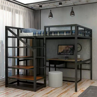 Lit personnalisé de style nordique en métal à deux étages au design moderne et en bois massif pour petites chambres familiales