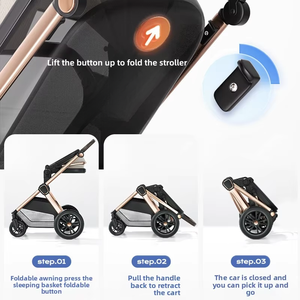 Poussette pour nouveau-né 3 en <span class=keywords><strong>1</strong></span> avec siège <span class=keywords><strong>auto</strong></span> Landau Landau Voyage pas cher Chariot pliable à une main Poussette de luxe pour bébé - Product Image 2