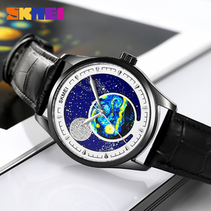 Montre à quartz en acier inoxydable et cuir véritable avec logo OEM personnalisé, étanche 3ATM, design unique sur le thème de l'espace, pour hommes - Product Image 3