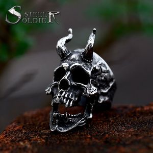SS8-798R nouveauté acier inoxydable satanique crâne corne anneau pour hommes lourd Punk Goth démon bijoux en gros - Product Image 1