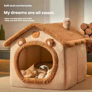 Nichoir d'intérieur en velours arctique <span class=keywords><strong>pour</strong></span> animaux de compagnie, cabane chaude d'hiver <span class=keywords><strong>pour</strong></span> chiens et chats avec toit amovible, cachette thermique lavable S-M-L - Product Image 4