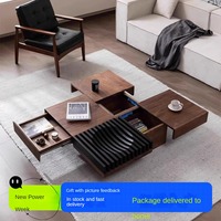 Table à thé en noyer noir de style chinois avec une sensation luxueuse et haut de gamme, des tiroirs pour le rangement et une table à thé en bois massif