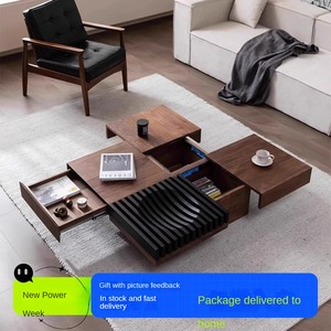 Mesa de chá de noz preta estilo chinês com uma sensação luxuosa e high-end, gavetas para armazenamento e mesa de chá de madeira maciça