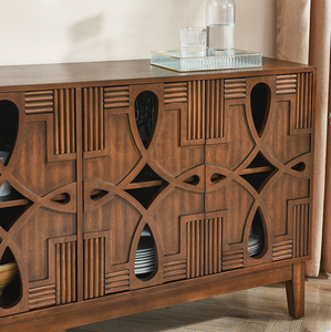 Mid Century Modern Solid Wood <b>Kitchen</b> <b>Sideboard</b> Buffet Cabinet with 4 Doors TV Media Console and Storage - Product Image 6