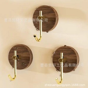 Solid <b>Wood</b> Wall <b>Hooks</b> Walnut Round Self Adhesive <b>Coat</b> Rack For Bedroom Door <b>Hook</b> Set - Product Image 2