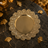 Assiettes de présentation rondes de luxe en plastique avec bordure florale dorée pour événements, hôtels et décorations de table de mariage