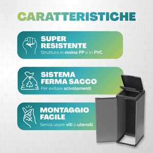 Mobile Waste <b>Bin</b> With 3 Compartments 102x38x87 Cm For Separate Waste Collection With <b>Lids</b> And Stoppers - Product Image 4