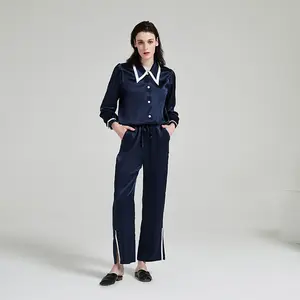 2023 New Design 100% Mulberry Pure Silk Pajamas French Style Silk Pajamas Suit Women's Home Clothes