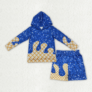 Không áp thuế - Liên hệ với chúng tôi - BLS0039 - Bộ đồ đôi anh em họ - Áo hoodie màu xám nâu rằn ri tay dài, quần short - Quần áo trẻ em thời trang - Product Image 5