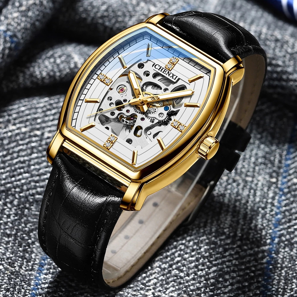 CHENXI 8815 Gold Mechanism Watch for Men - Luxury Leather Strap