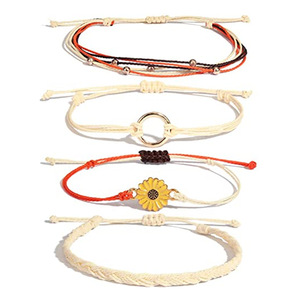 สร้อยข้อมือเชือกถักลายดอกทานตะวันและดอกเดซี่ขายดี สไตล์โบฮีเมียนสำหรับคู่รัก เหมาะกับฤดูร้อนและชายหาด - Product Image 1